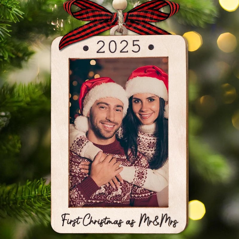 Hangwoous First Christmas As Mr And Mrs 2025 Picture Frame Ornament - Wedding Gifts for Newlyweds - First Christmas Married Ornament 2025 - Newlyweds Gifts For Couples - Mr And Mrs Wedding Gift - Portrait Frame - Image 1